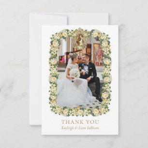 2-foto Wit Bloemen Katholiek Bruiloft Bedankkaart