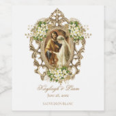 2-foto Wit Bloemen Katholiek Bruiloft Wijn Etiket (Enkel label)