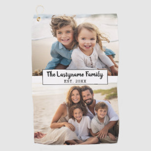 2 Fotocollage Familienaam - Horizontale foto's Golfhanddoek