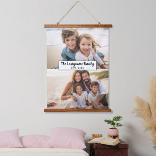 2 Fotocollage Familienaam - Horizontale foto's Hangend Wandkleed