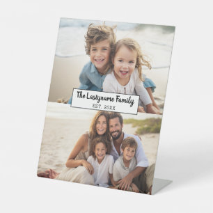 2 Fotocollage Familienaam - Horizontale foto's Reclamebord Met Voetstuk