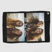 2 Fotocollage met trendy scriptbijschrift - Zwart Golfhanddoek (Horizontaal)