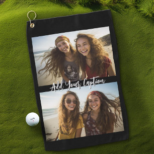 2 Fotocollage met trendy scriptbijschrift - Zwart Golfhanddoek