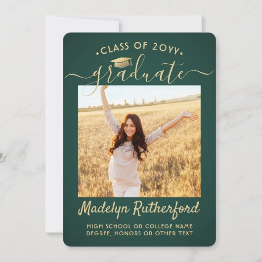 2 Fotoklasse: Groen en Gold Script-Afstuderen Aankondiging (Voorkant)