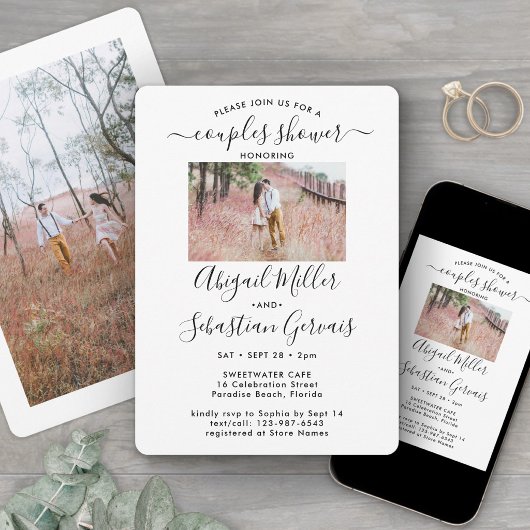 2 Fotoparen Weduwingshower Chic Modern Script Kaart