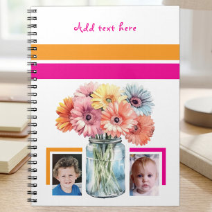 2 foto's aangepaste tekst bloemen roze oranje notitieboek
