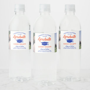 2 Foto's Afstudeercongratulaties Modern Oranje en Waterfles Etiket