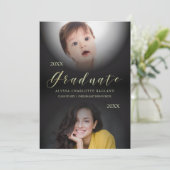 2 Foto's Afstuderen en nu moderne uitnodiging (Staand voorkant)