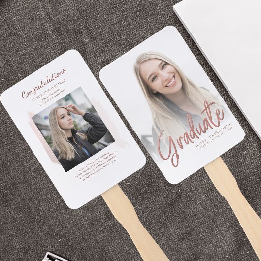 2 Foto's Afstuderen Roze Goud Schrift Handwaaier