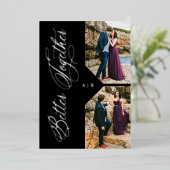 2 foto's collage zilver grillig luxe modern folie uitnodiging (Staand Voorkant)