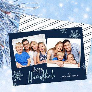 2 foto's donkerblauw gelukkig Hanukkah Feestdagenkaart
