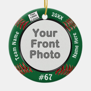 2 Foto's en Logo Softball-siervoorwerpen, uw KLEUR Keramisch Ornament