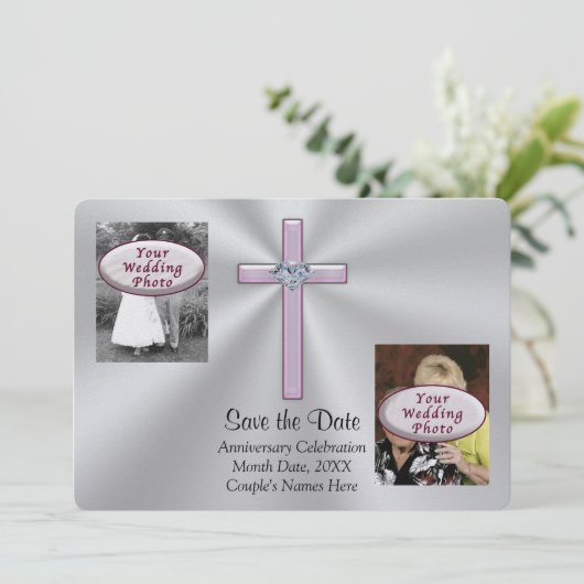 2 Foto's, Jouw tekst Christelijk Opslaan datumkaar Save The Date (Staand voorkant)