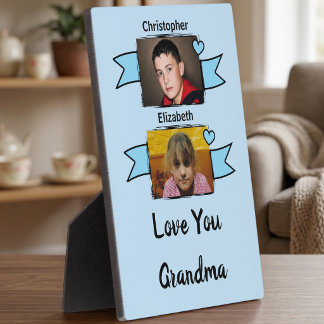 2 foto's lief oma blauw fotoplaat