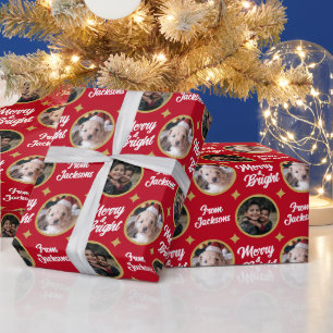 2 Foto's Merry & Bright kerstnaam Cadeaupapier