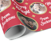 2 Foto's Merry & Bright kerstnaam Cadeaupapier (Rol Hoek)