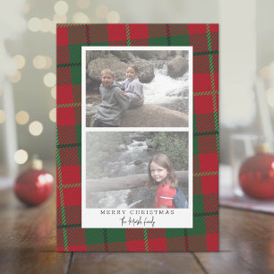 2 Foto's Modern Abstract met Witte Rand Plaid Feestdagenkaart
