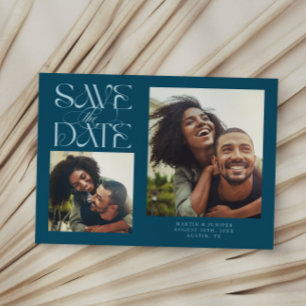 2 Foto's Mystieke Moderne Typografie Teal Save The Date