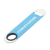 2 foto's naam initiaal wit lichtblauw speed flessenopener (Voorkant Gekanteld)