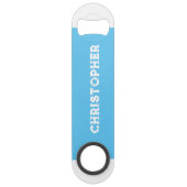 2 foto's naam initiaal wit lichtblauw speed flessenopener (Voorkant)