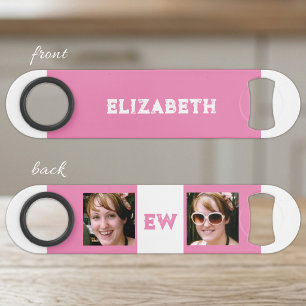 2 foto's naam initialen wit roze speed flessenopener