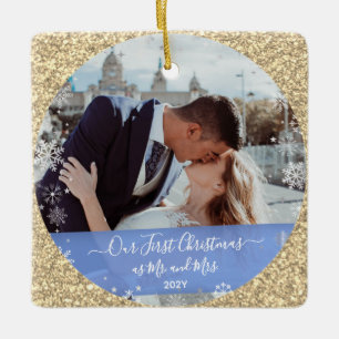 2 foto's onze eerste kerst meneer mevrouw sepia gl keramisch ornament