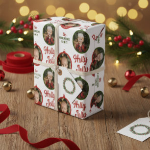 2 Foto's Scrip Holly Jolly kerstversiering Cadeaupapier