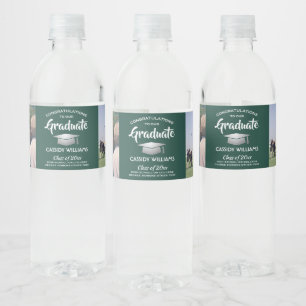 2 Foto's Verjaardagsfeest Afstudeerfeest Donkergro Waterfles Etiket