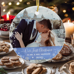 2 Foto's (Vert+H) Eerste Kerstmis: mevrouw Snowfla Keramisch Ornament