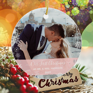 2 Foto's (Vert+H) Eerste Kerstmis: mevrouw Snowfla Keramisch Ornament