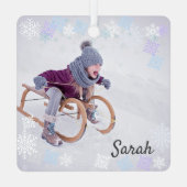 2 Fotosneeuwbekledingsontwerp voegt sneeuwvlokken Metalen Ornament (Achterkant)