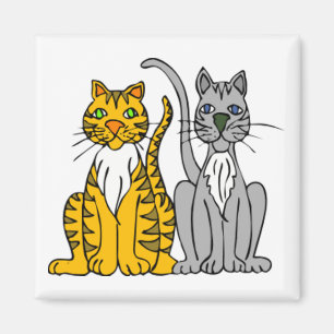 2 Funny Cartoon Alley Cats with Whiskers Magneet