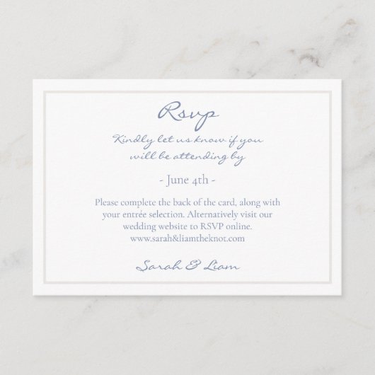2 Gast Bloemen Dusty Blauw Bruiloft RSVP Informatiekaartje (Voorkant)