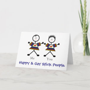 2 Gay Stickmen Romantisch Wenskaart Aanpassen! Feestdagen Kaart