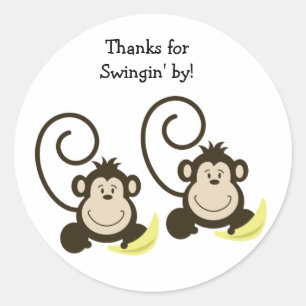 2 Gekke Monkeys Verjaardag of Baby shower Favor Ronde Sticker