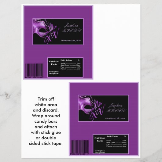 2 Hershey's Large Bar Wrapper Mis XV Paarse Morado Flyer (Voorkant)
