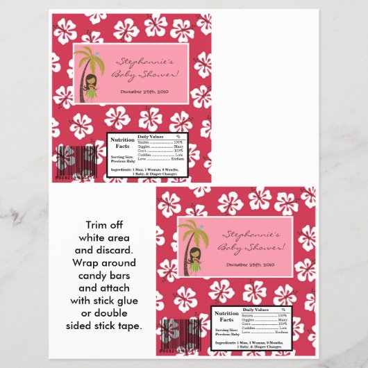 2 Hershey's Large Bar Wrapper Pink Hawaiian Luau Flyer (Voorkant)