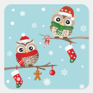 2 hiboux sur Noël s'embranche des autocollants