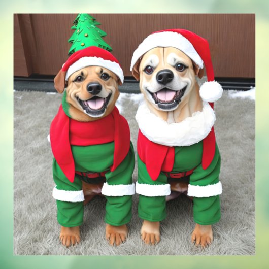 2 honden in kerstkostuums raamsticker (Vel 3)