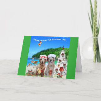 2 Honden vieren Kerstmis op een strand op het eila Feestdagen Kaart