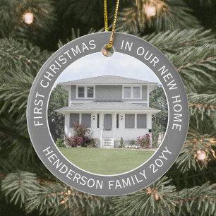 2 House Photos First Xmas New Home Grey and White Keramisch Ornament