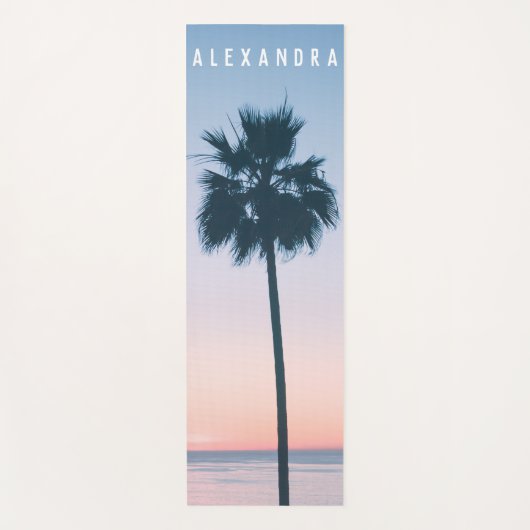 2-in-1 tropische roze en blauwe palmboom - Zonnepl Yogamat (Voorkant)