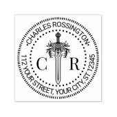 2 Initiaal Monogram Bloem Zwaard #4 Naam Adres  Zelfinktende Stempel (Design)