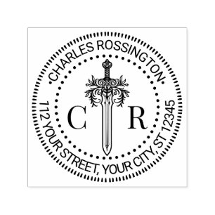 2 Initiaal Monogram Bloemenzwaard #4 Naam Adres Zelfinktende Stempel