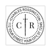 2 Initiaal Monogram Zwaard #1 Naam Retouradres  Rubberstempel (Afrduk)