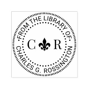 2 Initieel Monogram Fleur de Lis Bibliotheek Boekn Zelfinktende Stempel