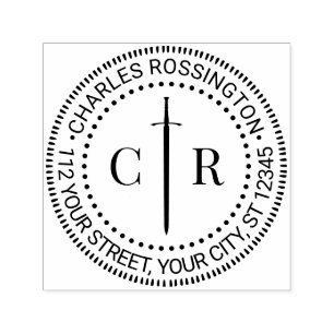 2 Initieel Monogram Keltisch Zwaard Naam Retouradr Zelfinktende Stempel