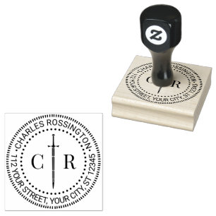 2 Initieel Monogram Zwaard #1 Naam Retouradres Rubberstempel
