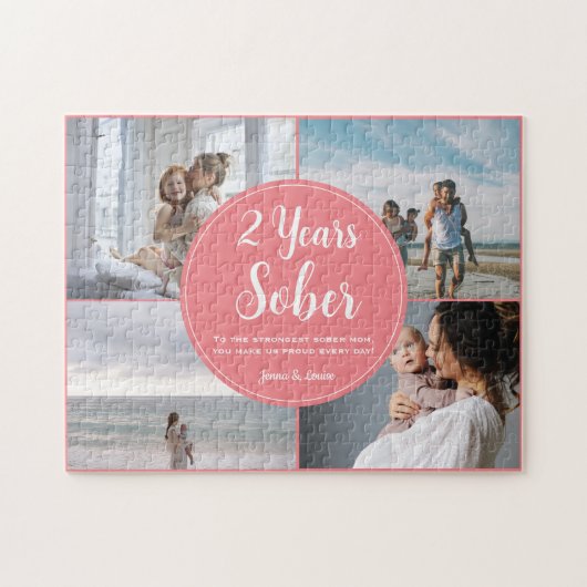 2 jaar nuchter, 4 fotocollage, aangepaste naam legpuzzel (Horizontaal)