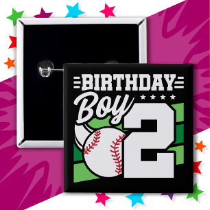 2 Jaar Oud Baseball Party Thema 2e Verjaardag Jong Vierkante Button 5,1 Cm